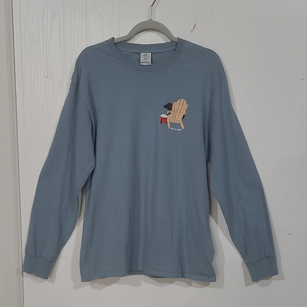 Dog Is Good Mens L/S Blue Black Lab Beer Graphic Tee T-shirt Size Large